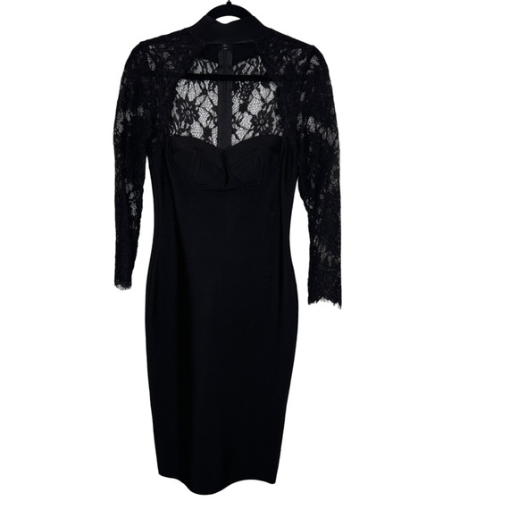 NEW DESIGNER BLACK LACE LONG SLEEVE CLASSIC BANDAGE DRESS SWEETHEART NECK SIZE L - Picture 4 of 16